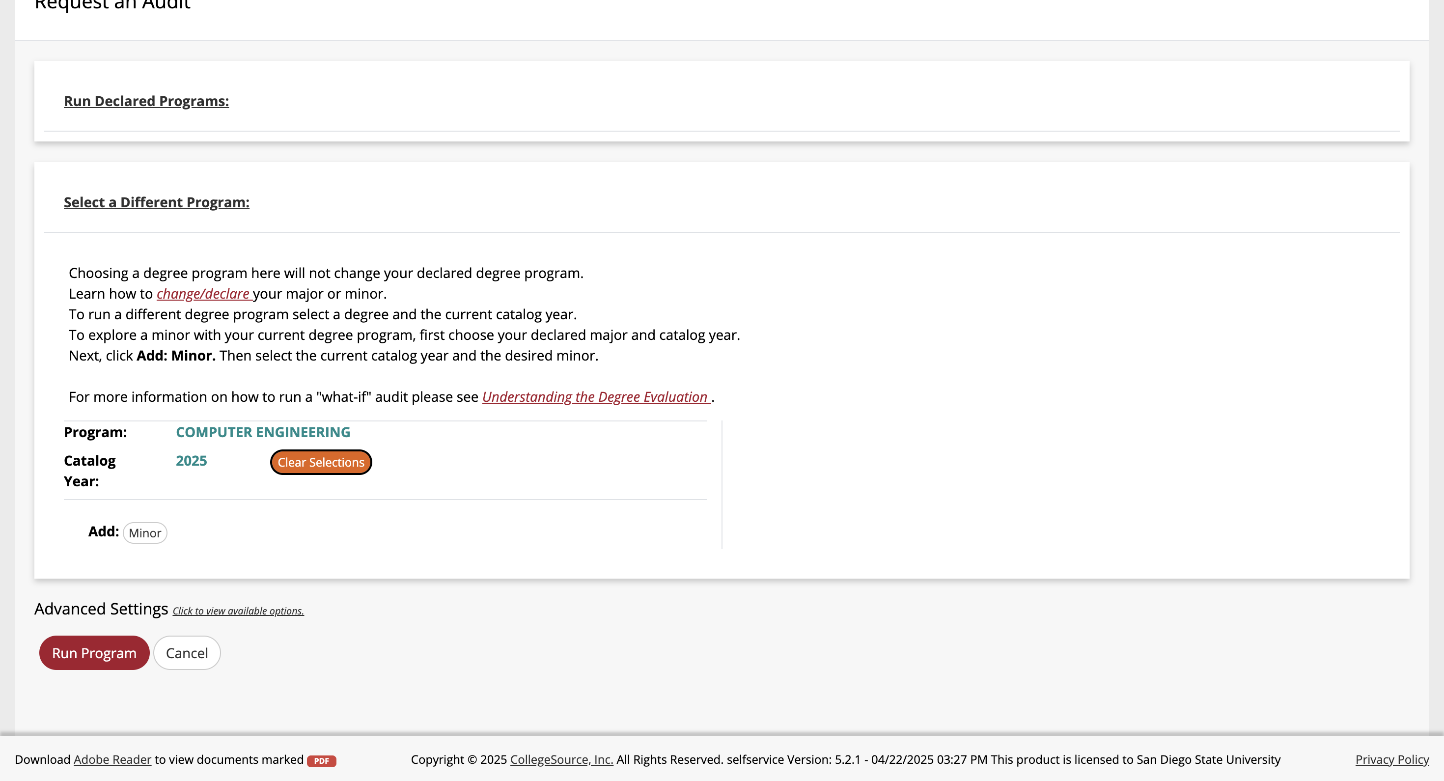 Step 3 - Select major or minor